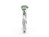White gold Fancy Green Asscher  Solitaire Twist Band with Pave Prong Setting_19
