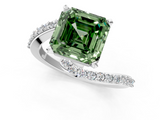 White gold Fancy Green Asscher  Solitaire Twist Band with Pave Set Diamonds and Four-Prong Setting_1
