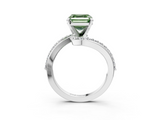 White gold Fancy Green Asscher  Solitaire Twist Band with Pave Set Diamonds and Four-Prong Setting_3