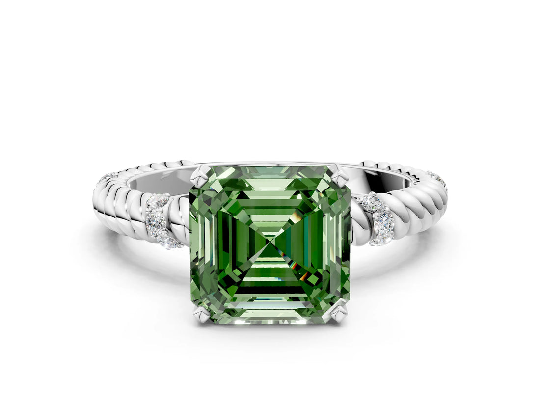 White gold Fancy Green Asscher  Solitaire Twisted Band Prong Set Engagement Ring_54