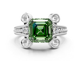 White gold Fancy Green Asscher  Solitaire Twisted Band Scroll Prong Ring_3