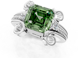 White gold Fancy Green Asscher  Solitaire Twisted Band Scroll Prong Ring_4