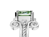White gold Fancy Green Asscher  Solitaire Twisted Band Scroll Prong Ring_8