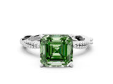 White gold Fancy Green Asscher  Solitaire Twisted Band with Bead Prong Setting_46