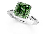 White gold Fancy Green Asscher  Solitaire Twisted Band with Bead Prong Setting_47