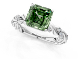 White gold Fancy Green Asscher  Solitaire Twisted Band with Pavé Accents and Four-Prong Setting_1