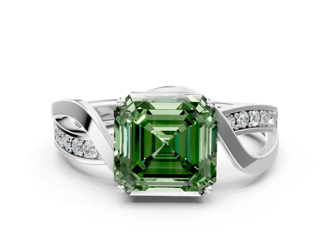White gold Fancy Green Asscher  Solitaire Twisted Band with Prong Setting_20