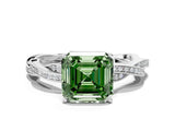 White gold Fancy Green Asscher  Solitaire Twisted Pave Diamond Ring with Four-Prong Setting_12