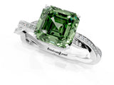 White gold Fancy Green Asscher  Solitaire Twisted Pave Diamond Ring with Four-Prong Setting_141