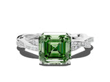 White gold Fancy Green Asscher  Solitaire Twisted Pave Diamond Ring with Four-Prong Setting_145