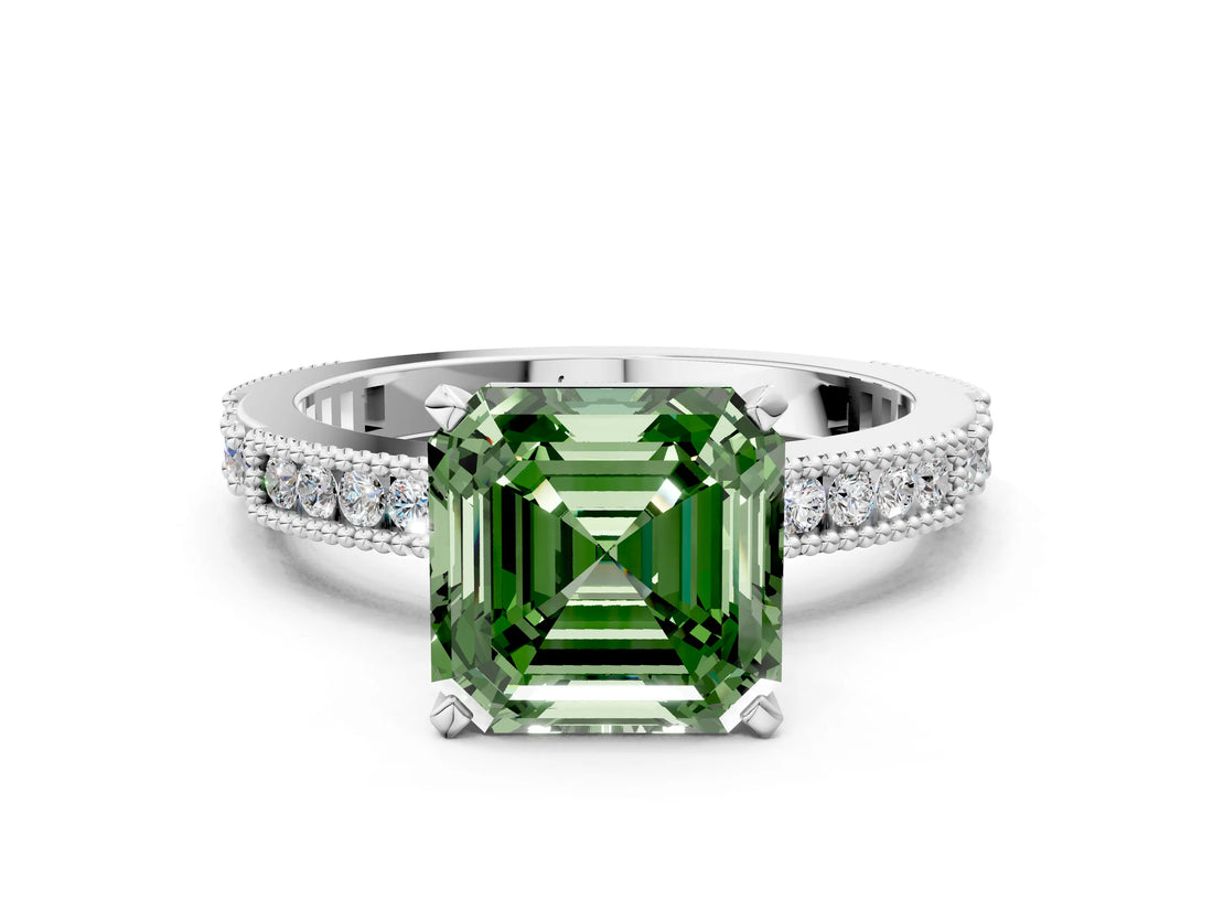 White gold Fancy Green Asscher  Solitaire with Pavé Band and Four-Prong Setting_29