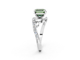 White gold Fancy Green Asscher  Solitaire with Pavé Twist Band and Four-Prong Setting