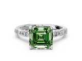 White gold Fancy Green Asscher  Solitaire with Side Baguettes and Channel Set Band