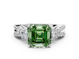 White gold Fancy Green Asscher  Three-Stone Diamond Ring with Pavé Split Shank and Four-Prong Setting_17
