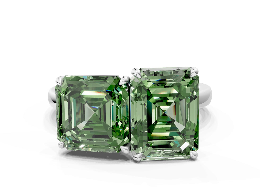White gold Fancy Green Asscher  and Emerald Cut Toi Moi Ring with Prong Setting_29