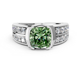 White gold Fancy Green Cushion  Brilliant Diamond Channel Set Wide Band Ring with Bezel Setting_19