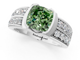 White gold Fancy Green Cushion  Brilliant Diamond Channel Set Wide Band Ring with Bezel Setting_20