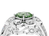 White gold Fancy Green Cushion  Brilliant Flower Halo Diamond Split Shank Ring_103