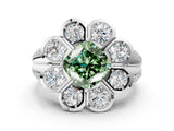 White gold Fancy Green Cushion  Brilliant Flower Halo Diamond Split Shank Ring_111