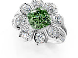 White gold Fancy Green Cushion  Brilliant Flower Halo Diamond Split Shank Ring_112