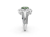 White gold Fancy Green Cushion  Brilliant Flower Halo Diamond Split Shank Ring_113