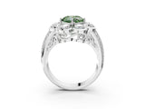 White gold Fancy Green Cushion  Brilliant Flower Halo Diamond Split Shank Ring_114