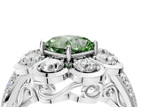 White gold Fancy Green Cushion  Brilliant Flower Halo Diamond Split Shank Ring_115