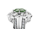 White gold Fancy Green Cushion  Brilliant Flower Halo Diamond Split Shank Ring_116