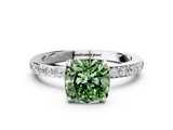 White gold Fancy Green Cushion  Brilliant Pavé Band Solitaire with Four-Prong Setting_76