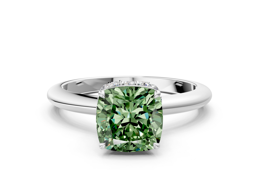 White gold Fancy Green Cushion  Brilliant Solitaire Engagement Ring with Six-Prong Setting and Classic Band_20
