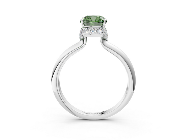 Platinum Fancy Green Cushion  Brilliant Solitaire Engagement Ring with Six-Prong Setting and Classic Band