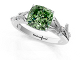 White gold Fancy Green Cushion  Brilliant Solitaire with Leaf Motif Band and Four-Prong Setting_62