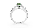 White gold Fancy Green Cushion  Brilliant Solitaire with Leaf Motif Band and Four-Prong Setting_64