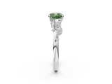 White gold Fancy Green Cushion  Brilliant Solitaire with Leaf Motif Band and Four-Prong Setting_64