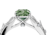 White gold Fancy Green Cushion  Brilliant Solitaire with Leaf Motif Band and Four-Prong Setting_66