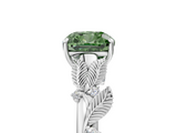 White gold Fancy Green Cushion  Brilliant Solitaire with Leaf Motif Band and Four-Prong Setting_67