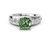 White gold Fancy Green Cushion  Brilliant Solitaire with Side Stones on a Pave Band and Four-Prong Setting_30