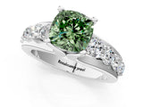 White gold Fancy Green Cushion  Brilliant Solitaire with Side Stones on a Pave Band and Four-Prong Setting_31