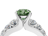 White gold Fancy Green Cushion  Brilliant Solitaire with Side Stones on a Pave Band and Four-Prong Setting_64