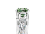 White gold Fancy Green Cushion  Brilliant Solitaire with Side Stones on a Pave Band and Four-Prong Setting_66