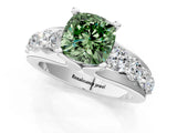 White gold Fancy Green Cushion  Brilliant Solitaire with Side Stones on a Pave Band and Four-Prong Setting_85