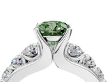 White gold Fancy Green Cushion  Brilliant Solitaire with Side Stones on a Pave Band and Four-Prong Setting_88