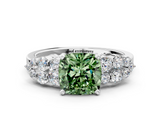 White gold Fancy Green Cushion  Cluster Diamond Engagement Ring with Pavé Band and Four-Prong Setting_63