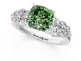 White gold Fancy Green Cushion  Cluster Diamond Engagement Ring with Pavé Band and Four-Prong Setting_64