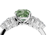 White gold Fancy Green Cushion  Cluster Diamond Engagement Ring with Pavé Band and Four-Prong Setting_67