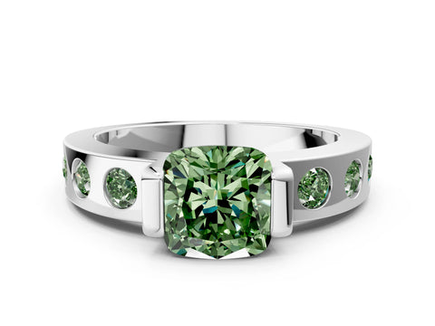 White gold Fancy Green Cushion Cut Brilliant Channel-Set Diamond Ring with Bezel Prong Setting_12