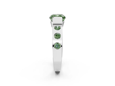 White gold Fancy Green Cushion Cut Brilliant Channel-Set Diamond Ring with Bezel Prong Setting_14