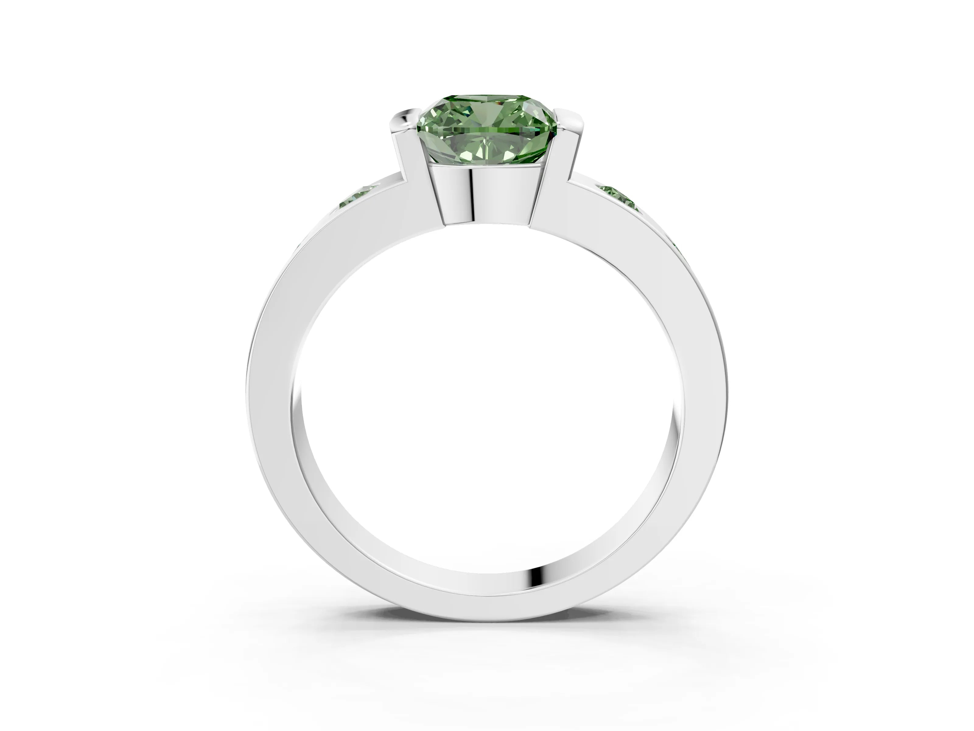 White gold Fancy Green Cushion Cut Brilliant Channel-Set Diamond Ring with Bezel Prong Setting_15