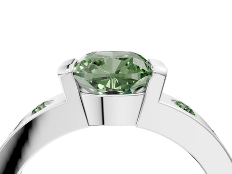 White gold Fancy Green Cushion Cut Brilliant Channel-Set Diamond Ring with Bezel Prong Setting_16