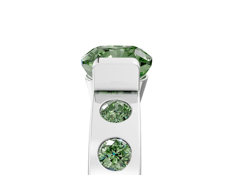 White gold Fancy Green Cushion Cut Brilliant Channel-Set Diamond Ring with Bezel Prong Setting_17